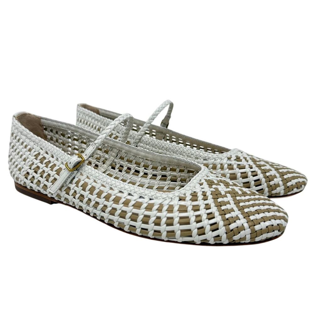 NEW Veronica Beard Ellie Flat Mary Jane Woven Coconut Sand Women's 7.5